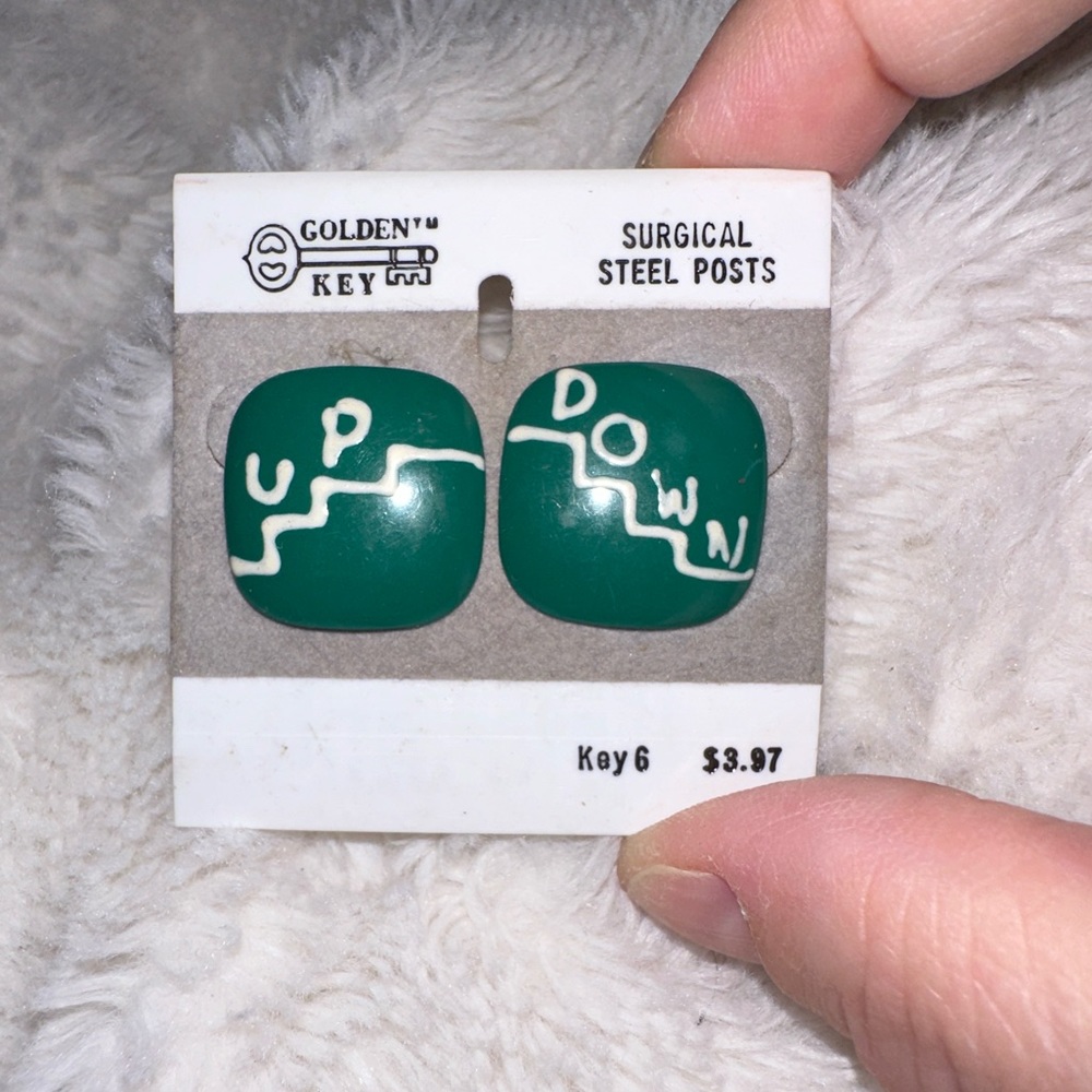 Amazing 80’s Vintage Earrings Green and White Pop Art
